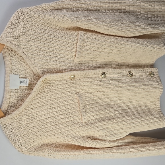 H&M Soft Cream Moss-Knit Cardigan XXL Gold Buttons Preppy Academia Cottagecore - Picture 3 of 10